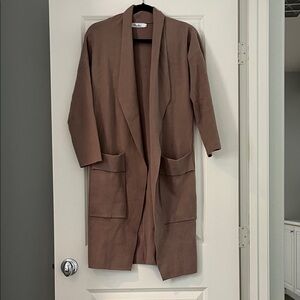 Elegant Brown Open Front Trench Coat